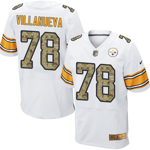 Nike Steelers #78 Alejandro Villanueva White/Camo Men's Stitched NFL Elite Jersey - Click Image to Close
